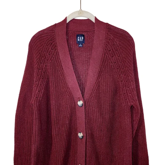 Gap Casual Cardigan Burgundy Button Up  Cardigan Long Sleeve Loose Knit - Picture 3 of 14